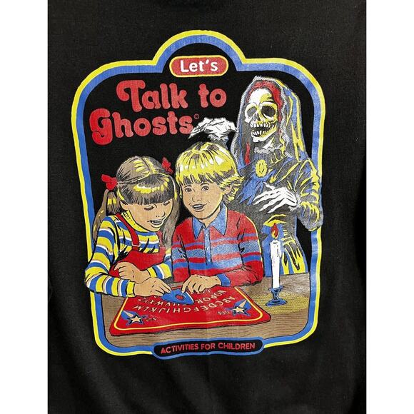 Let's Talk To Ghosts Steven Rhodes Pullover Unisex Size Large Black Screen Print - Picture 2 of 10